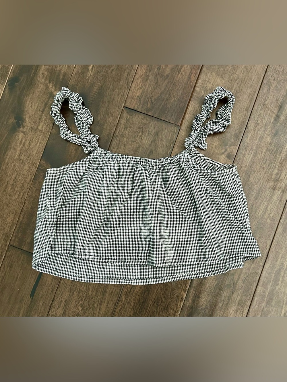 Madewell Black White Gingham Ruffle Strap Crop Tank Top Size 2 - Picture 4 of 4